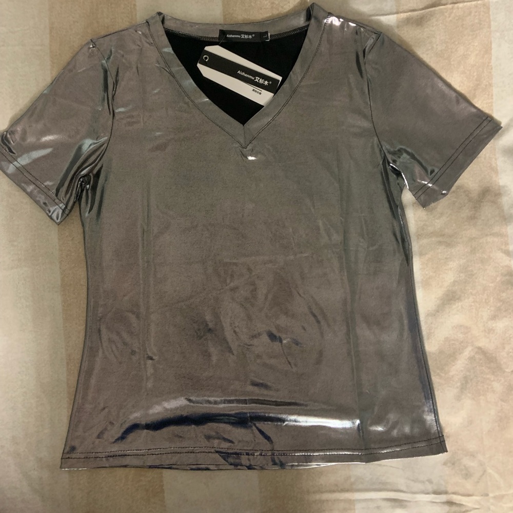 Silver Foil V-Neck T-Shirt